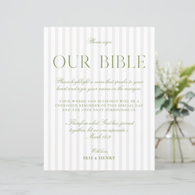 Sage Vert & Beige Mariage Notre Bible Signe (Debout devant)