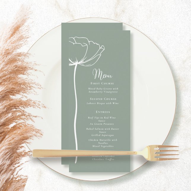 Sage Vert Blanc Gras Floral Moderne Simple Menu (Créateur téléchargé)