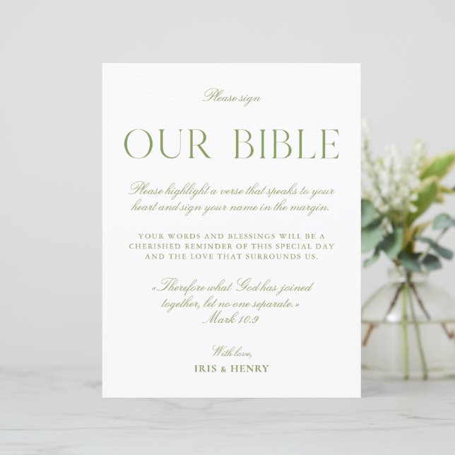 Sage Vert & Blanc Mariage Notre Bible Signe (Debout devant)