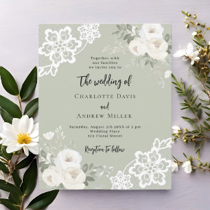 Sage vert blanc roses faire-part de mariage de ver