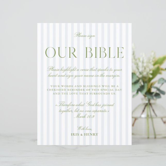 Sage Vert & Bleu Clair Mariage Notre Bible Signe (Debout devant)