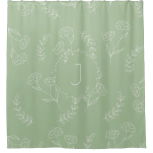 Sage Vert Bohème Monogramme Douche Rideau