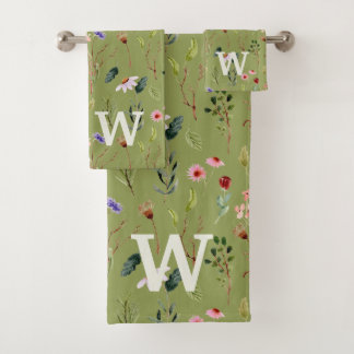 Sage Vert, Floral Coloré Monogramme Personnalisé