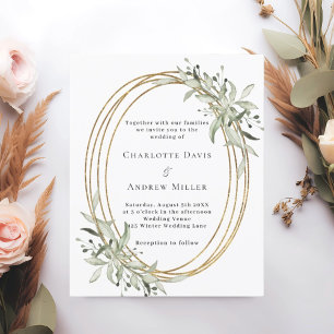 Sage vert verdure or cadre faire-part de mariage