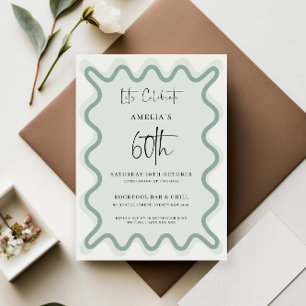 Sage Wavy Border 60e anniversaire Invitation