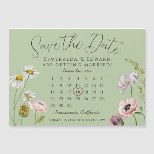 Sage Wild Flower Mariage Calendrier Enregistrer La