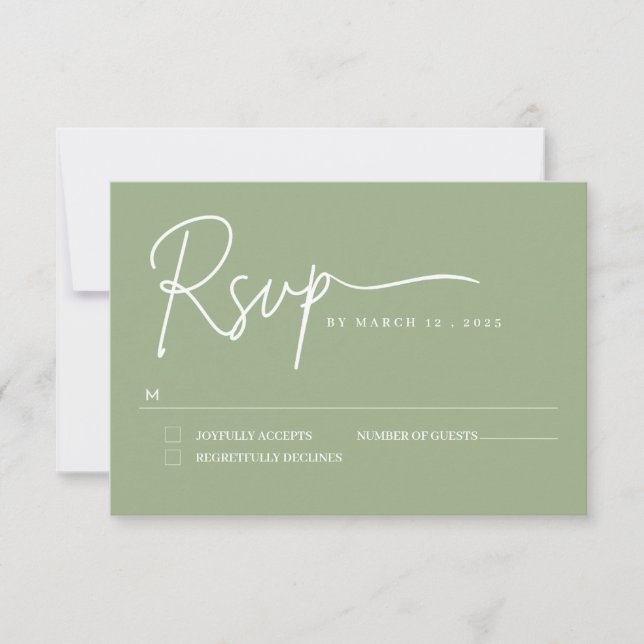 sagegreen minimaliste mariage manuscrit carte RSVP (Devant)