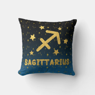 Sagittarius Oreiller bleu et or Zodiac