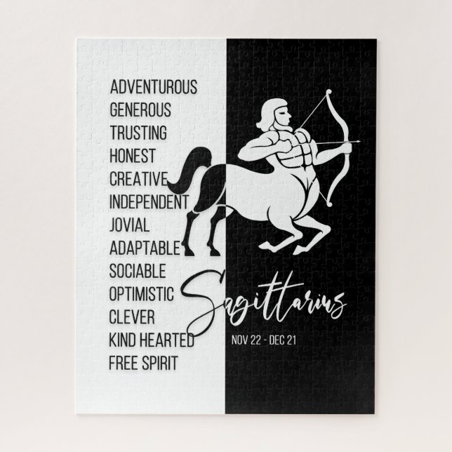 Sagittarius signe zodiaque, Puzzle noir et blanc (Vertical)