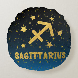 Sagittarius Zodiac Bleu et Coussin rond or