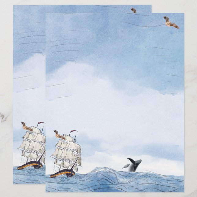 Sailboat and Whale Stationery (Devant / Derrière)