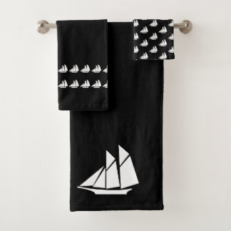 Sailboat Salle de bain noir blanc Serviette ensemb