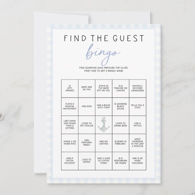 Sailing Themed Baby Shower Game - Guest Bingo (Devant)