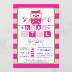 Sailor Owl Nautical Girl Baby shower Invitation