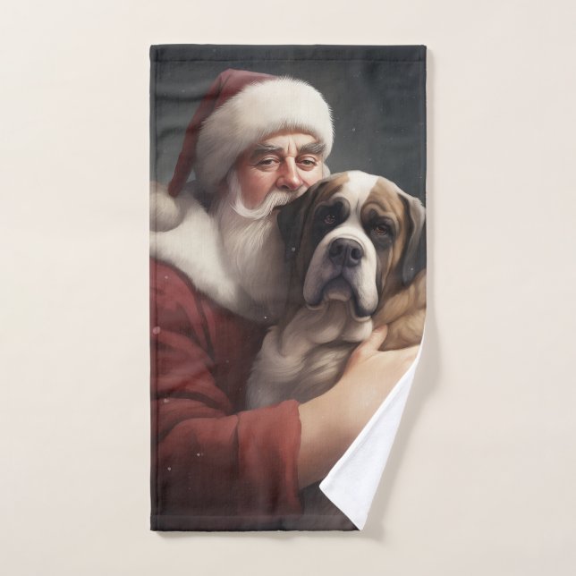 Saint Bernard avec le Père Noël Festif Noël (Serviette à main)