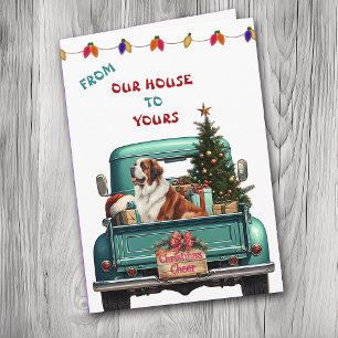 Saint Bernard Dog Retro Farm Truck Carte de Noël