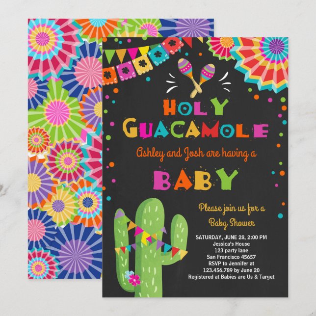 Saint Guacamole Fiesta Baby shower invitation mexi (Devant / Derrière)