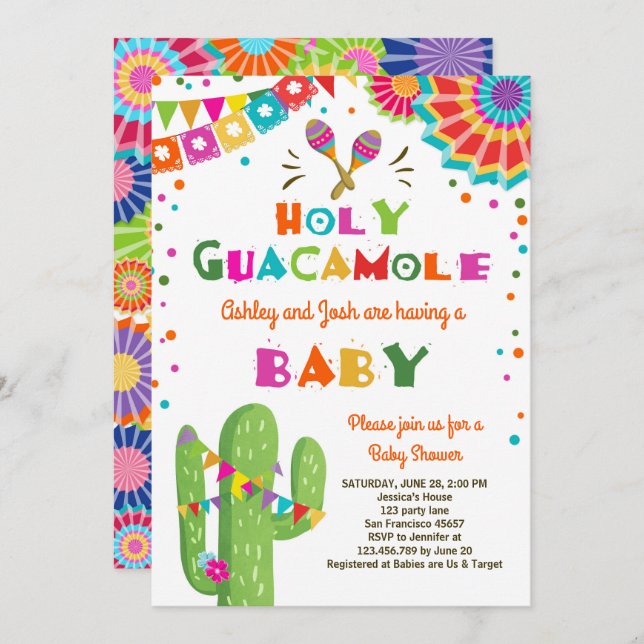 Saint Guacamole Fiesta Baby shower invitation mexi (Devant / Derrière)