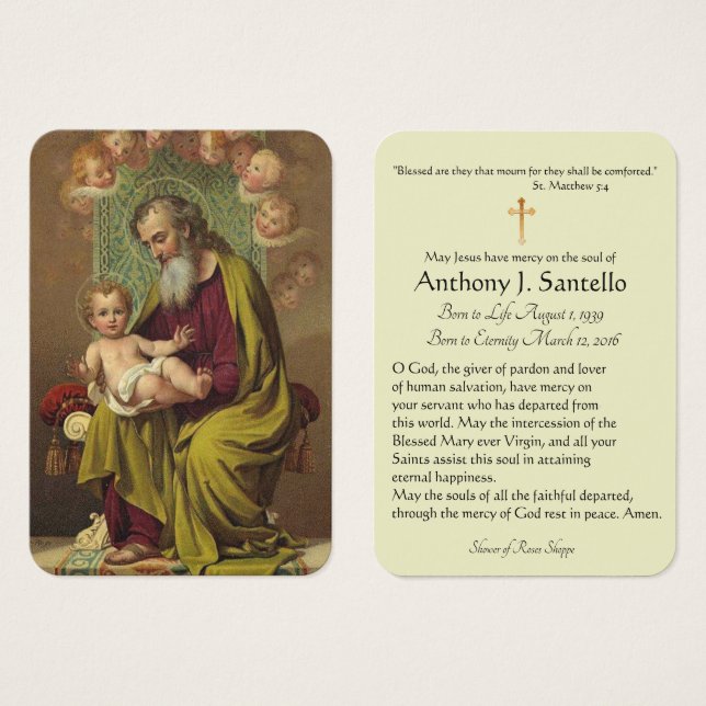Saint Joseph Jésus Anges Prière funéraire Carte Sa (Devant & derrière)
