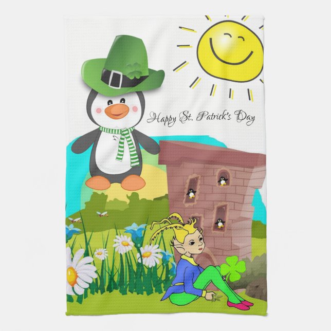 Saint Patrick's Day Cuisine Serviette à main Pengu (Vertical)