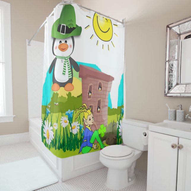 Saint Patrick's Day Douche rideau Penguin (En situation)
