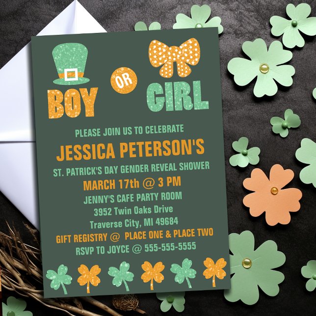Saint Patrick's Day Genre Reveal Invitations (Saint Patrick's Day Gender Reveal Invitations
)