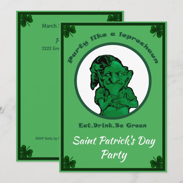 Saint Patrick's Day Invitation du parti Leprechan (Devant / Derrière)