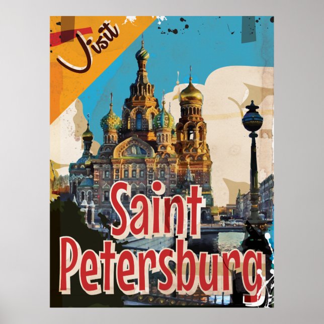 Saint-Pétersbourg, Russie Affiche de voyage vintag (Devant)