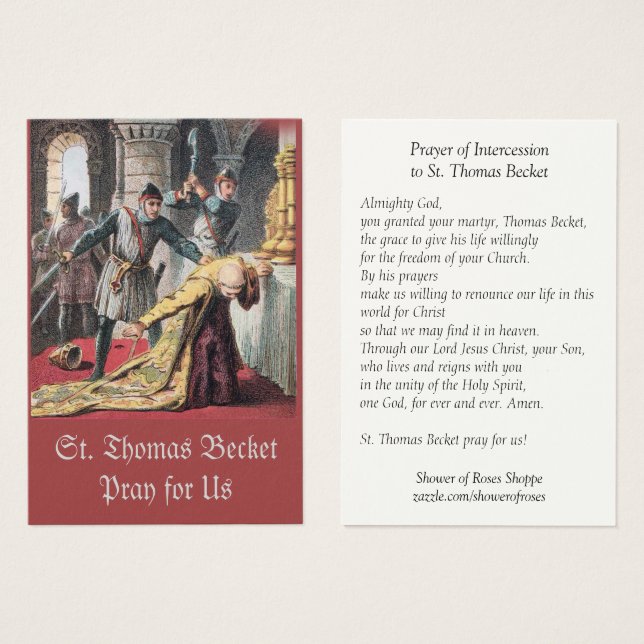 Saint Thomas Becket de Canterbury Prière Carte Sai (Devant & derrière)