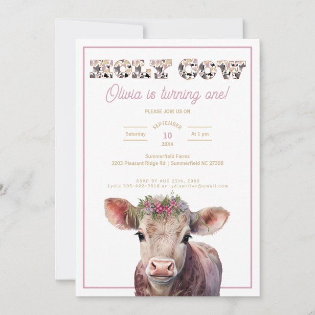 Saint Vache 1er anniversaire Invitation avec l'art (Devant)