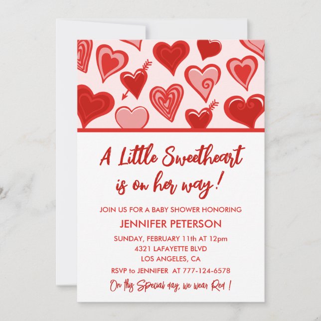 Saint Valentin baby shower invitation rose et roug (Devant)