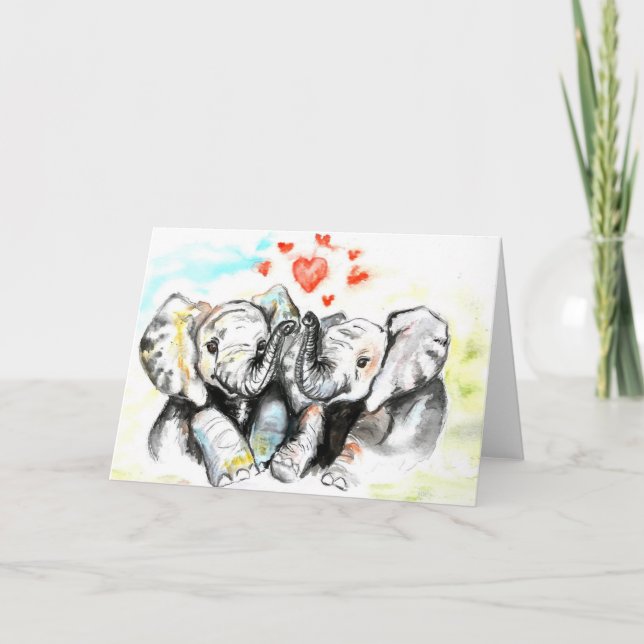 Saint Valentin Carte Couple Elephant - Peinture (Devant)