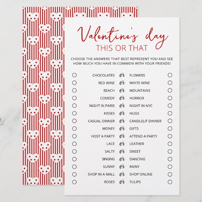 Saint Valentin Ce ou ce jeu Editable jeu (Devant / Derrière)