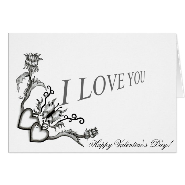 Saint-Valentin - Coeur des fleurs et papillon (Devant horizontal)