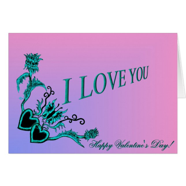 Saint-Valentin - Coeur des fleurs et papillon (Devant horizontal)