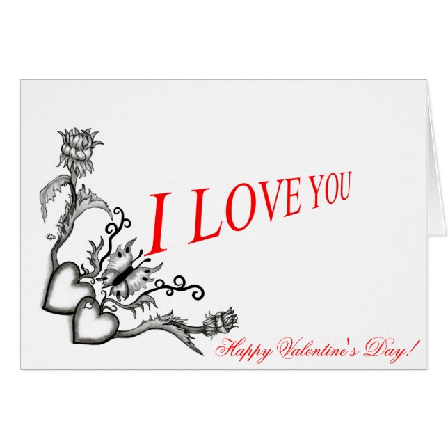 Saint-Valentin - Coeur des fleurs et papillon (Devant horizontal)