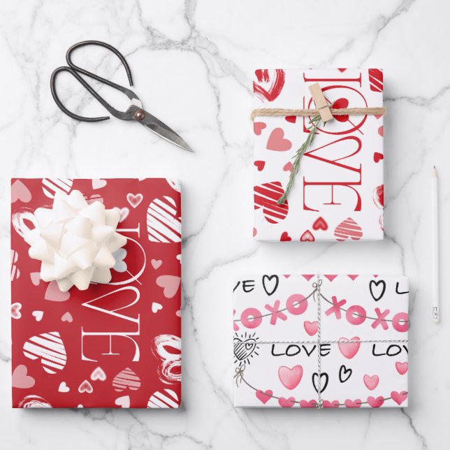 Saint Valentin Coeurs Amour Envelopper Papier (Recto)