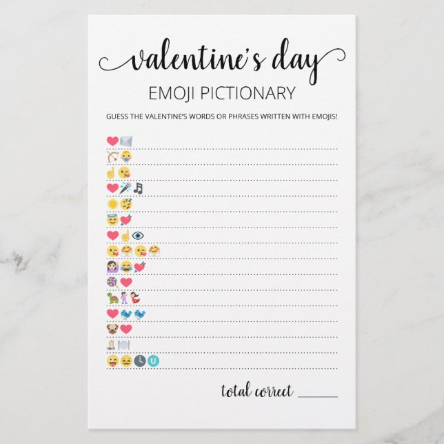 Saint Valentin Emoji Pictionary jeu avec réponses (Devant)