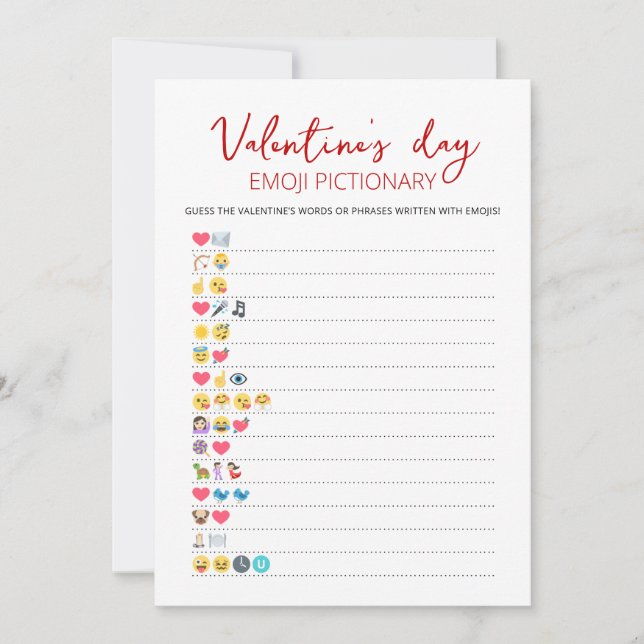 Saint Valentin Emoji Pictionary jeu Carte (Devant)