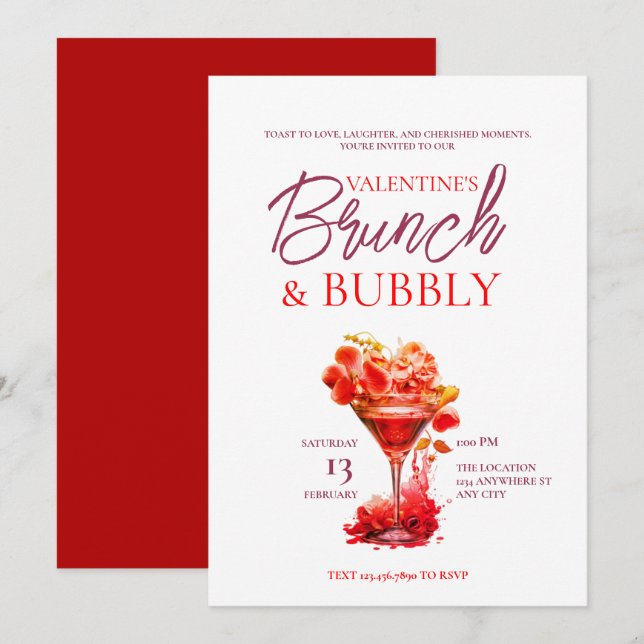 Saint Valentin et Bubbly Invitation (Devant / Derrière)