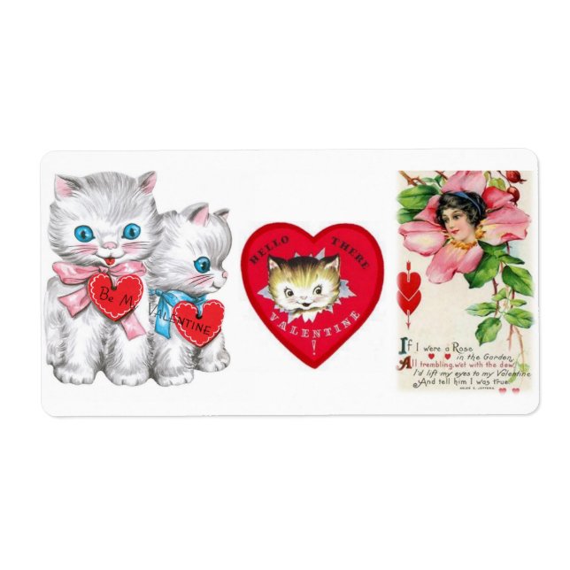 Saint Valentin Étiquette Vintage Kitten (Devant)