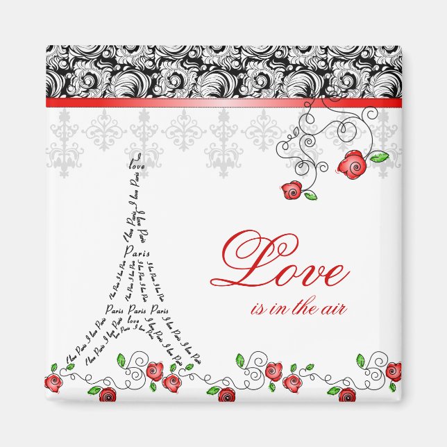 Saint Valentin Français Paris Love Magnet Rose rou (Devant)