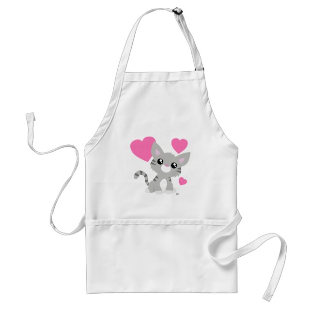 Saint Valentin Gris Kitty Blanc tablier (Devant)