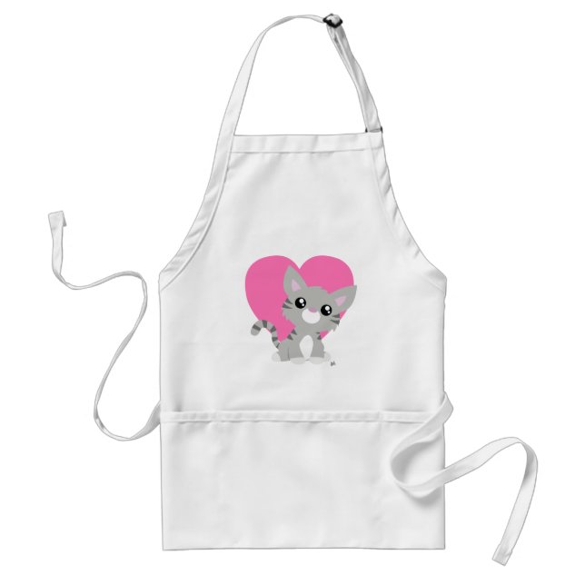Saint Valentin Gris Kitty Blanc tablier (Devant)