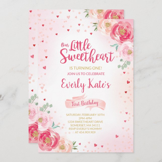 Saint-Valentin Invitation Anniversaire Chéri Or ro (Devant / Derrière)