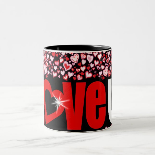 Saint Valentin "love u" coeurs rouge rose noir mug (Centre)
