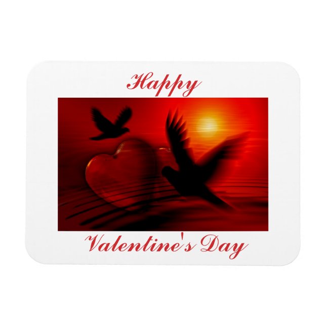 Saint-Valentin Magnet d'oiseaux et de coeurs (Horizontal)