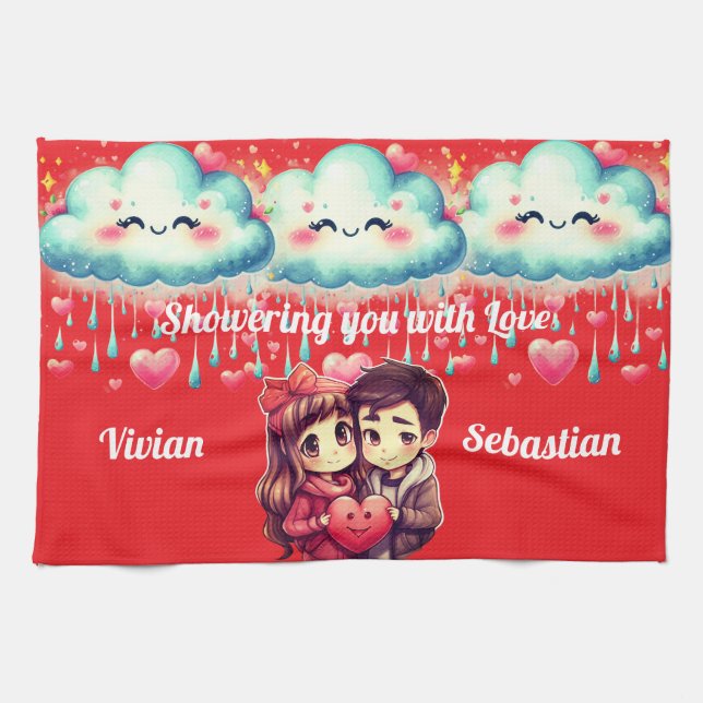 Saint Valentin Noms personnalisés Serviette de cui (Horizontal)