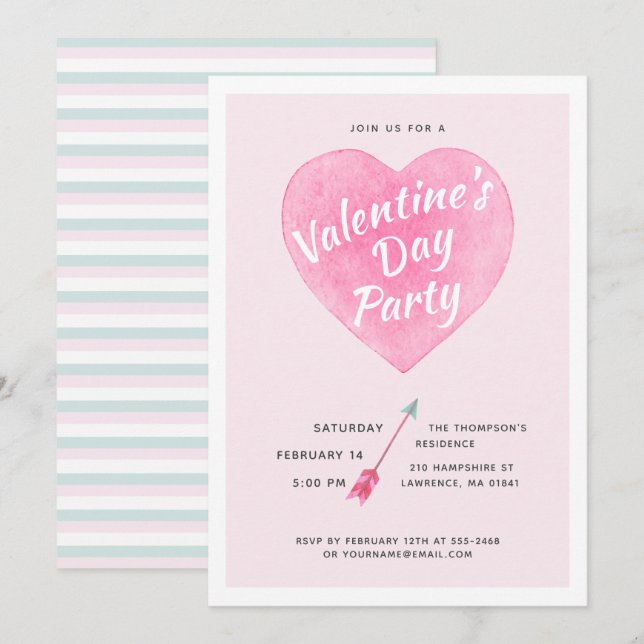 Saint Valentin Pastel Aquarelle Coeur Invitation (Devant / Derrière)