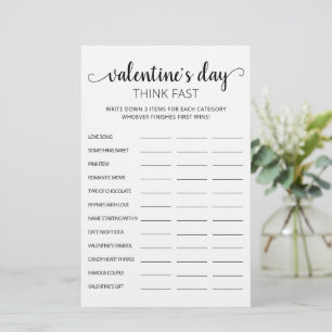 Saint Valentin Pensez vite, pensez rapide jeu de f